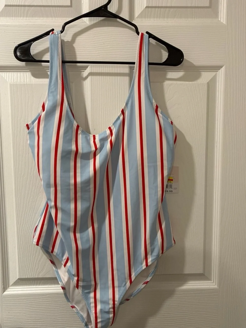 LC Lauren Conrad Light Blue One-Piece Swimsuit with Red and White Stripes